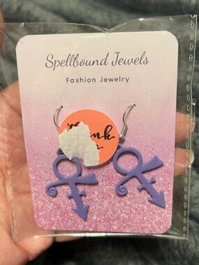 Cute Purple Prince Symbol Hook Earrings - NEW